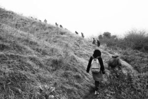 Charleroi, montée des Terrils par les stagiaires