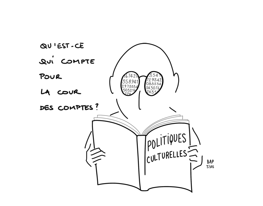 Dessin illustratif de l'intérêt de la Cour des Comptes pour la culture par Baptiste