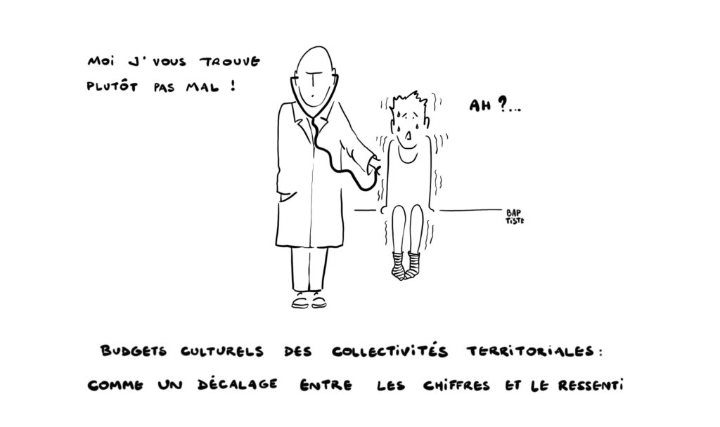 Dessin humoristique de Batiste Fuchs sur le Baromètre des budgets et choix culturels des collectivités